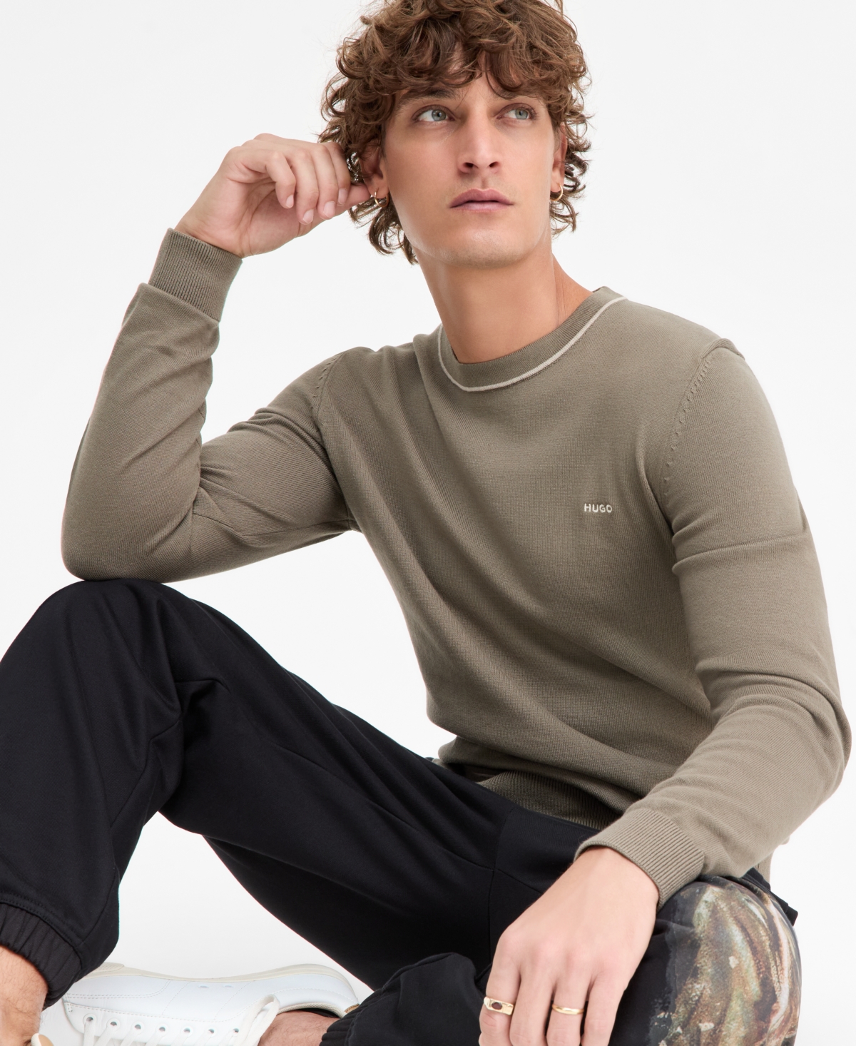 Hugo Boss San Cassius Long-sleeve Crewneck Sweater In Gray