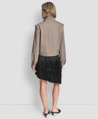 Women's Collared Cropped Moto Trench Coat