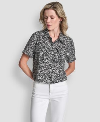 DKNY - Women's Printed Camp Short Sleeve Shirt