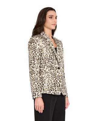 Women&#39;s Notch Collar 1-Button Leopard Printed Blazer