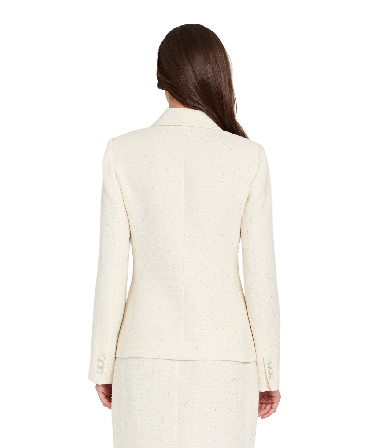 Tahari Asl Petite Sequin Tweed Double-breasted Blazer In White