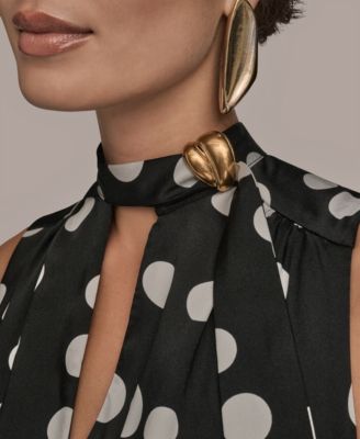 Women's Dot-Print Tie-Neck A-Line Dress