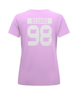 Women's Connor Bedard Lavender Chicago Blackhawks Hockey Fights Cancer Anthem Name Number T-Shirt