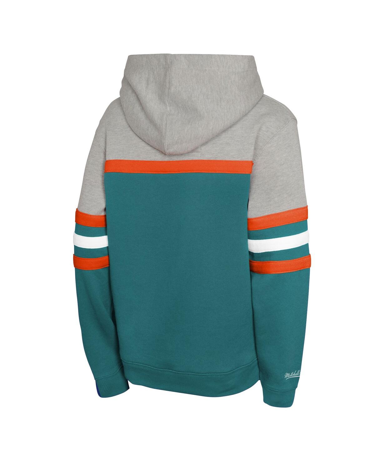 Mitchell & Ness Big Boys And Girls Aqua Miami Dolphins Throwback Head Coach Pullover Hoodie In Green