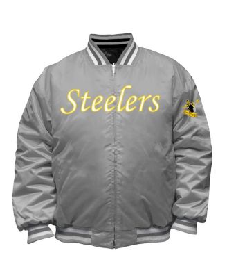 Men's Black/Silver Pittsburgh Steelers Big Tall Throwback Reversible Full-Zip Jacket