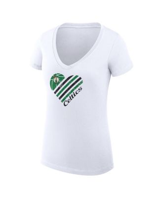 Women's White Boston Celtics Super-Slim Fit Lightweight Heart V-Neck T-Shirt