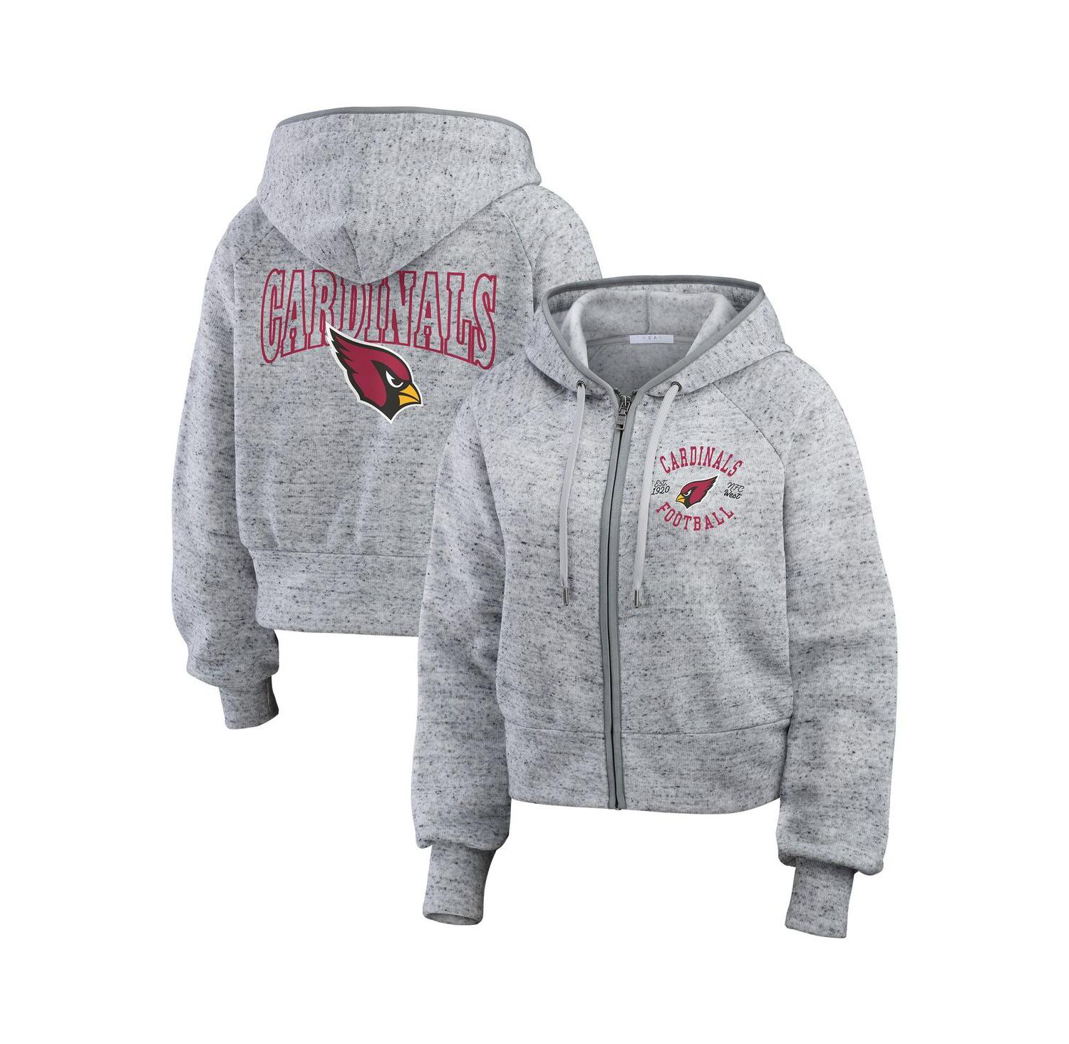 Women's Heather Gray Arizona Cardinals Speckled Fleece Cropped Full-Zip Hoodie