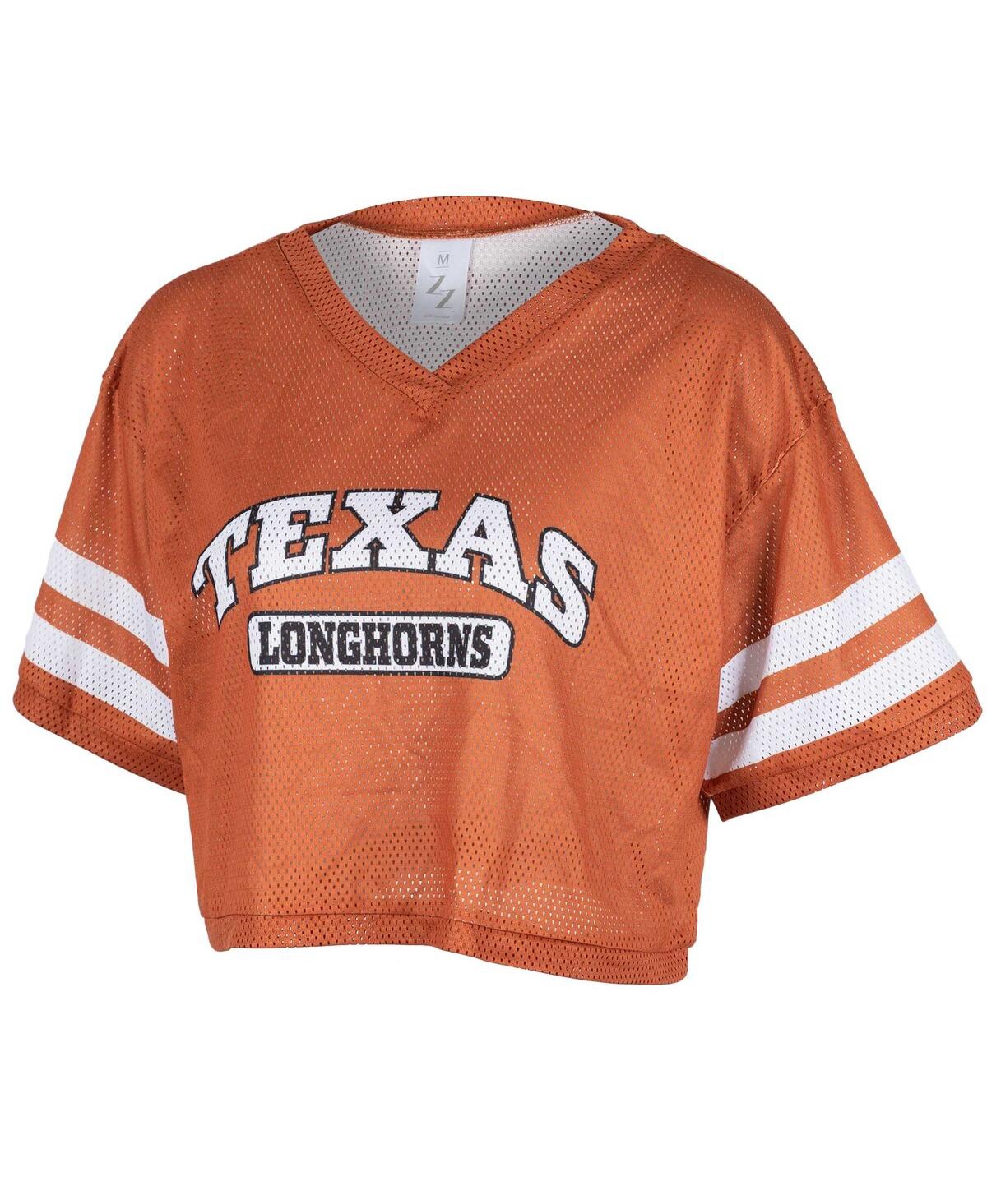 ZooZatz Women's Texas Orange Longhorns Mesh Cropped V-Neck T-Shirt