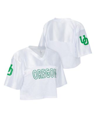ZooZatz - Women's White Oregon Ducks Mesh Cropped V-Neck T-Shirt