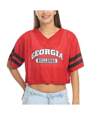 Women's Red Georgia Bulldogs Mesh Cropped V-Neck T-Shirt