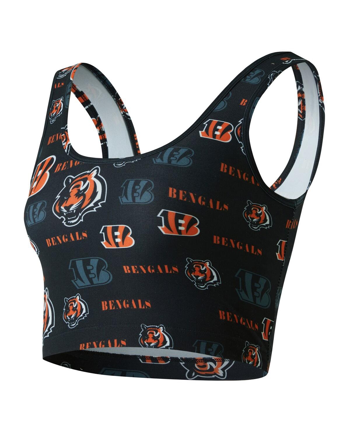 Concepts Sport Women's Black Cincinnati Bengals Mosaic Allover Print Bralette In Black