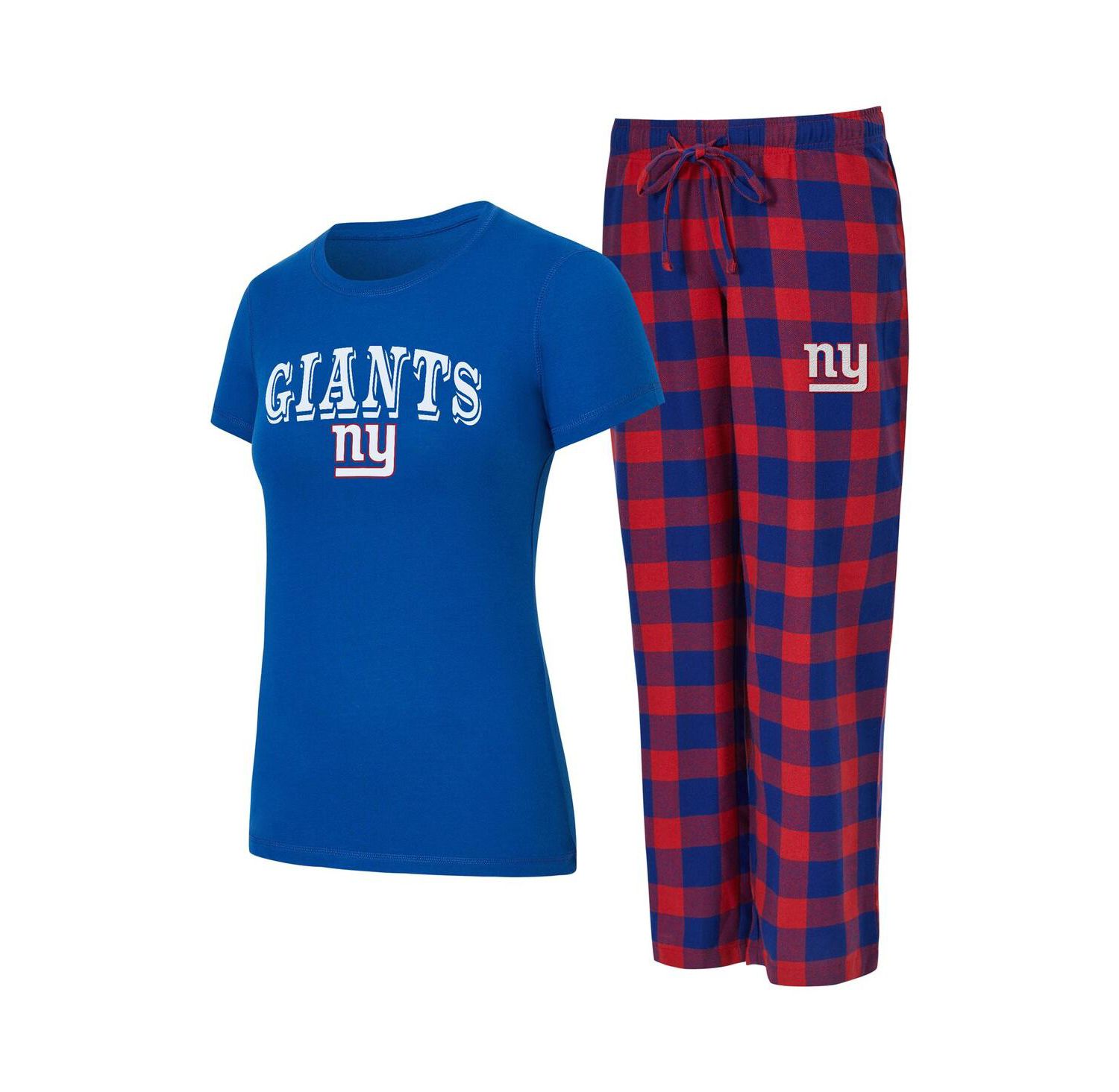 Women's 2-Piece Royal/Red New York Giants Avondale T-Shirt and Pants Flannel Pajama Set