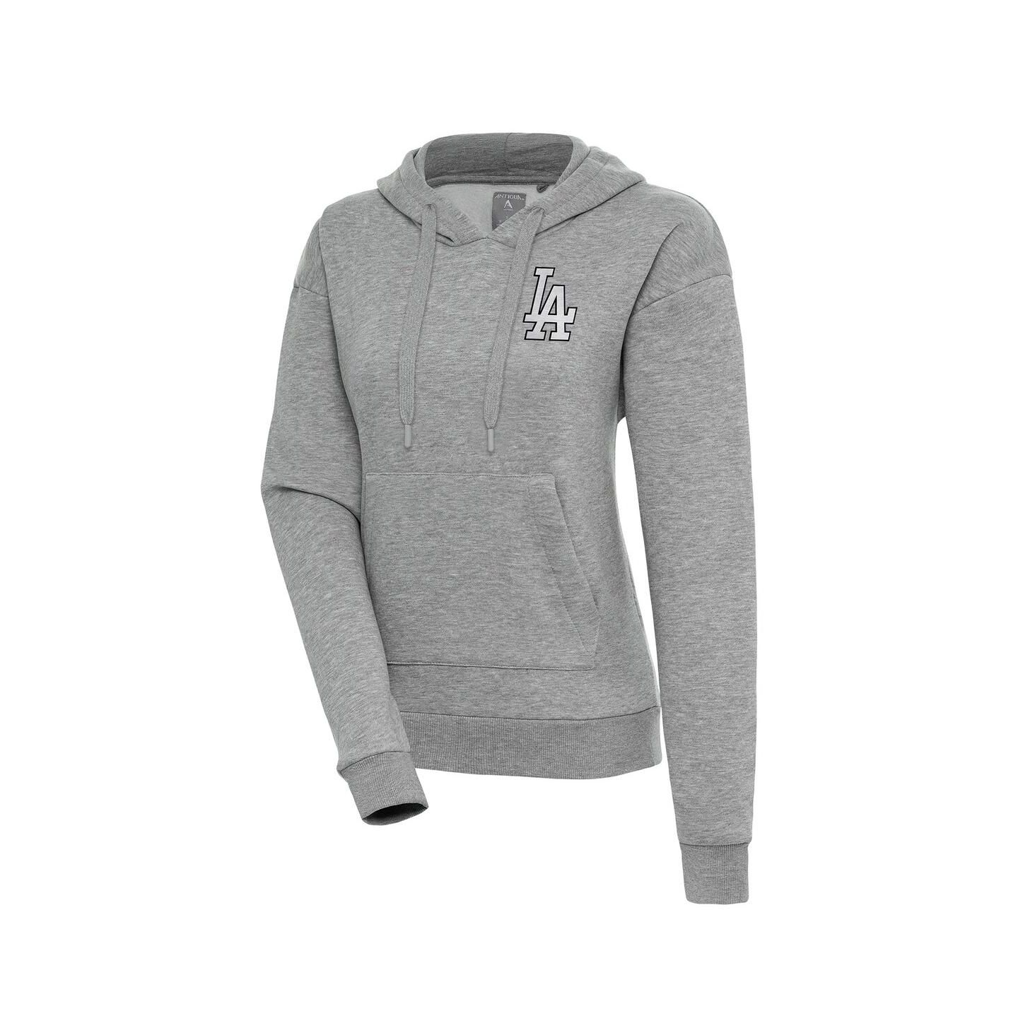 Женское худи Antigua Heather Gray Los Angeles Dodgers Brushed Metallic Victory Pullover — фото 1