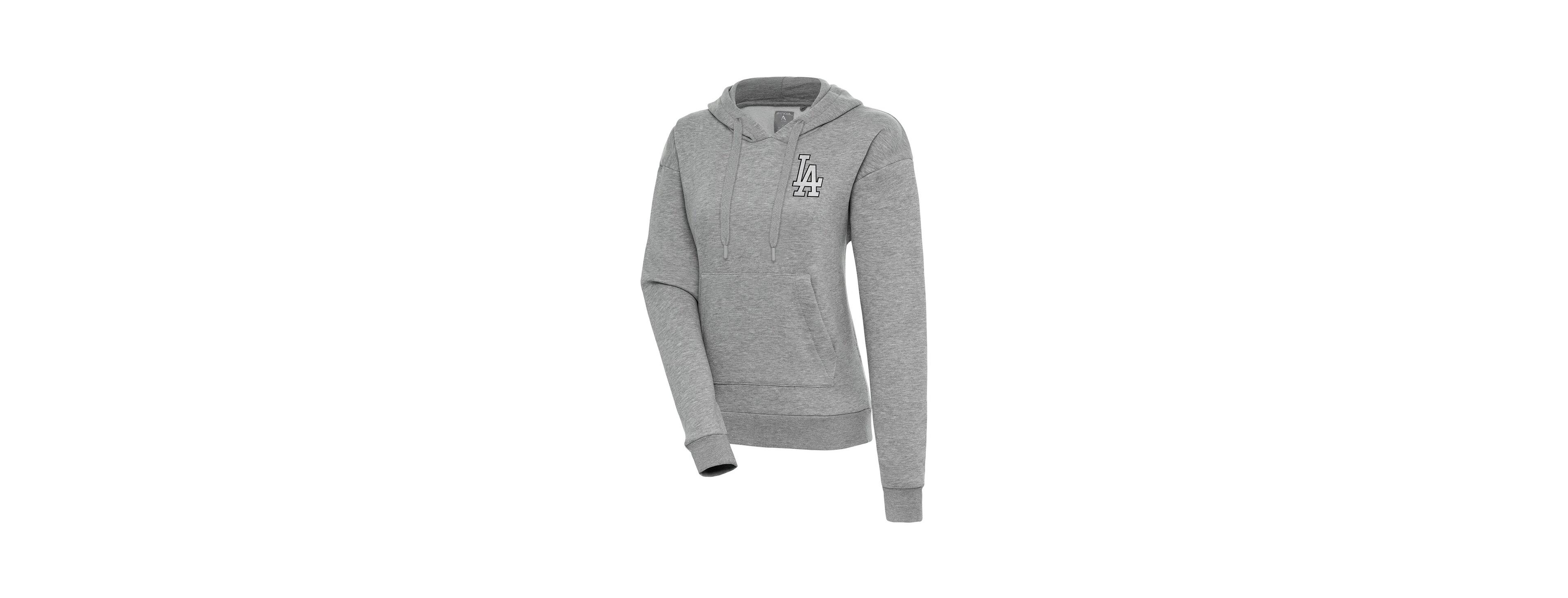 Antigua Women's Heather Gray Los Angeles Dodgers Brushed Metallic Victory Pullover Hoodie