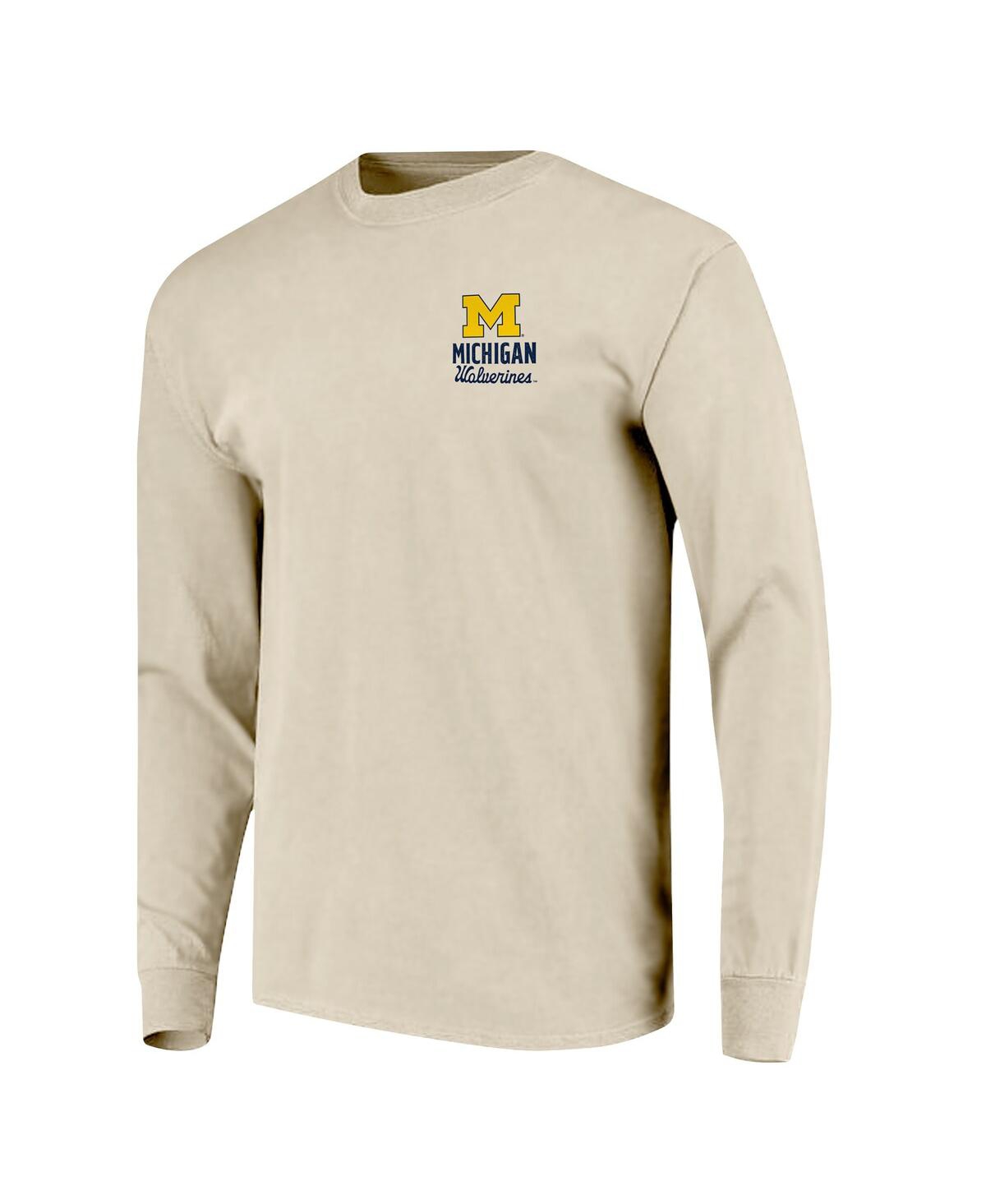 Image One Men's Natural Michigan Wolverines Comfort Colors Mascot Overlay Long Sleeve T-shirt In Gray