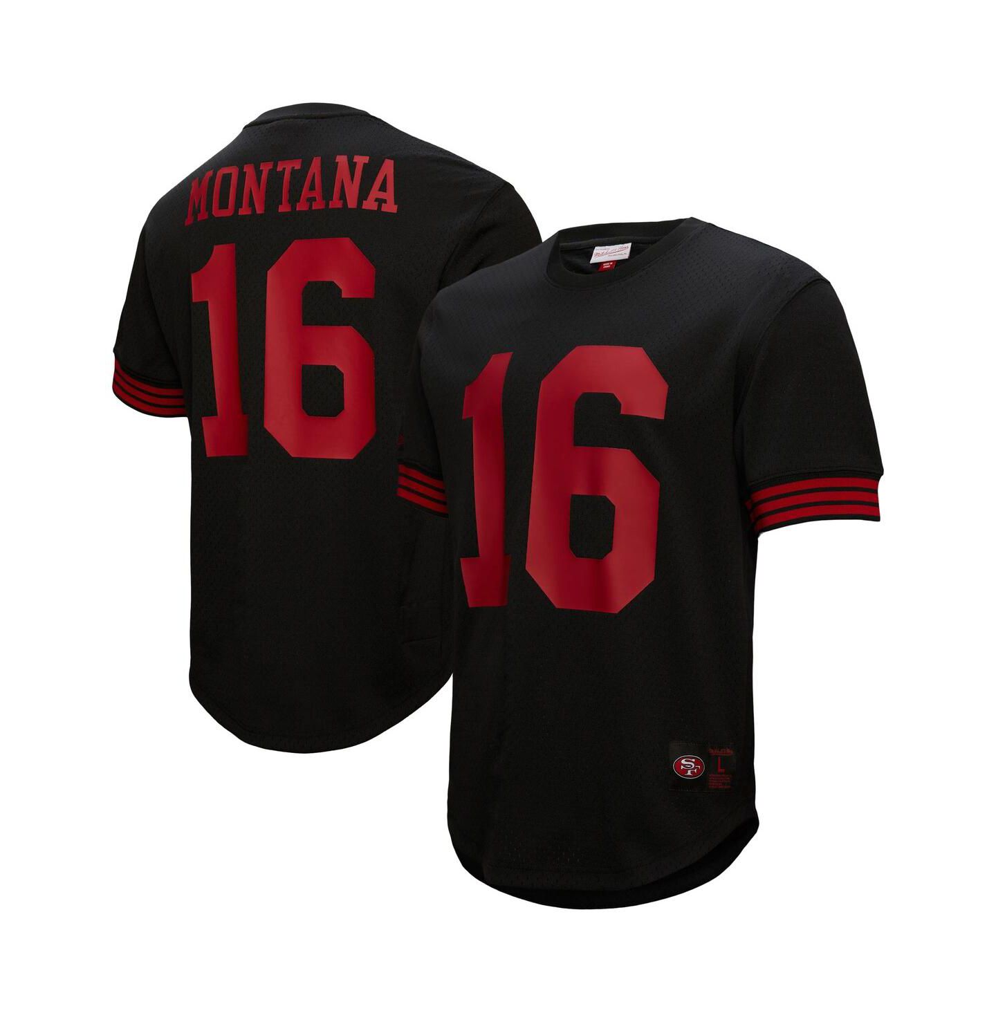 Мужская футболка Mitchell & Ness Joe Montana Black San Francisco 49ers Big & Tall Mesh Player Name & Number — фото 1