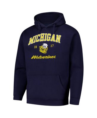 Men's Navy Michigan Wolverines Arch Script Essential Fleece 2.0 Pullover Hoodie