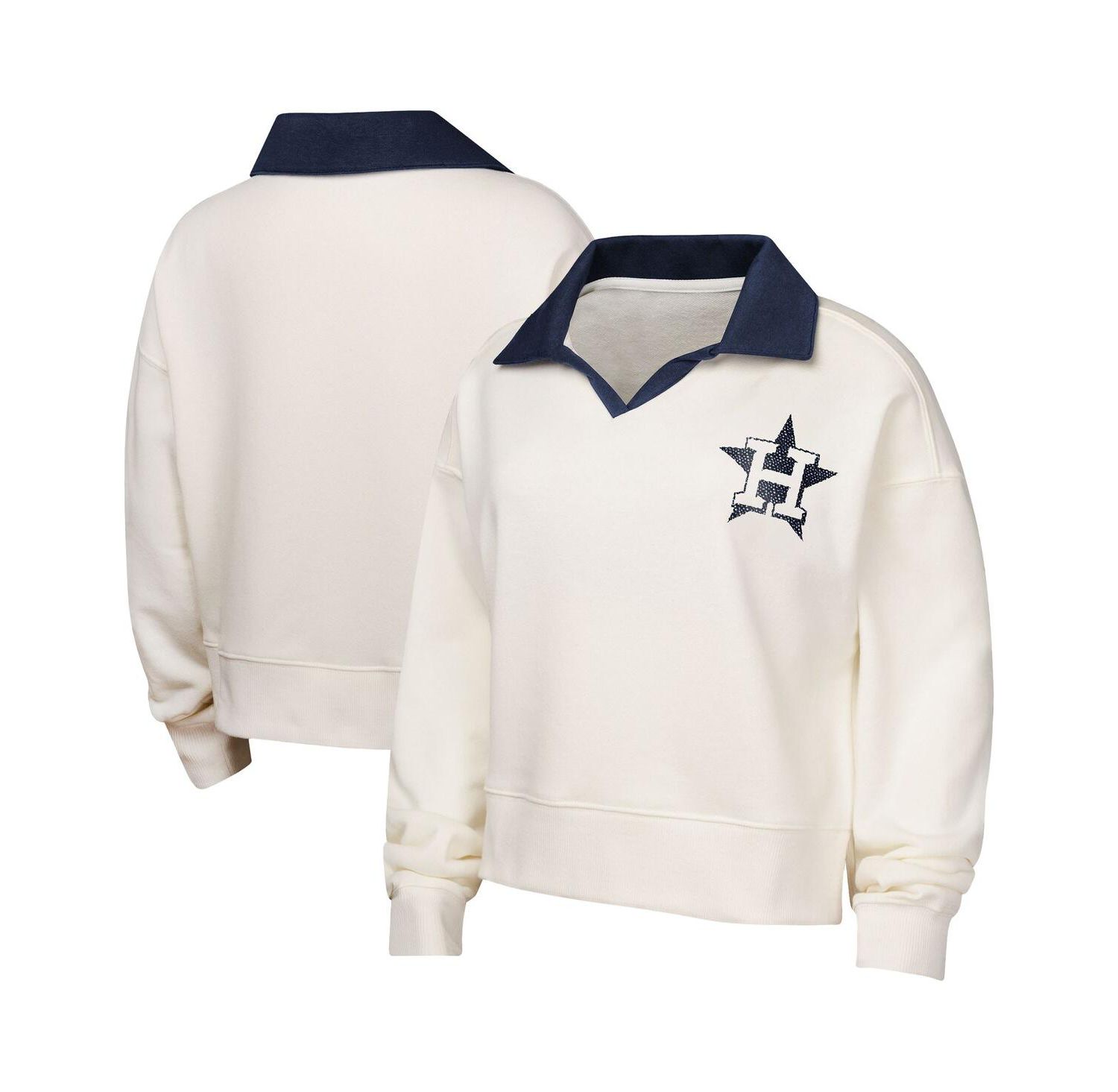Big Girls White Houston Astros Ballpark Hit Collared V-Neck Pullover Sweatshirt