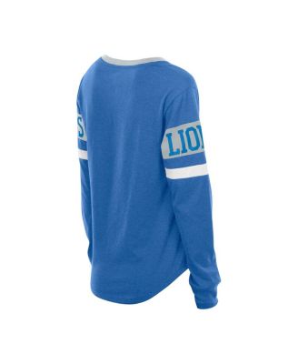 Women's Blue Detroit Lions Throwback Lace-Up Long-Sleeve T-Shirt