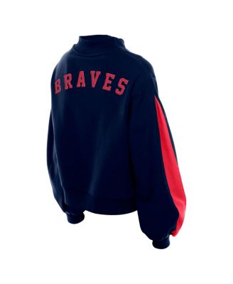Women's Navy Atlanta Braves Mock Neck Balloon Sleeve Sweatshirt