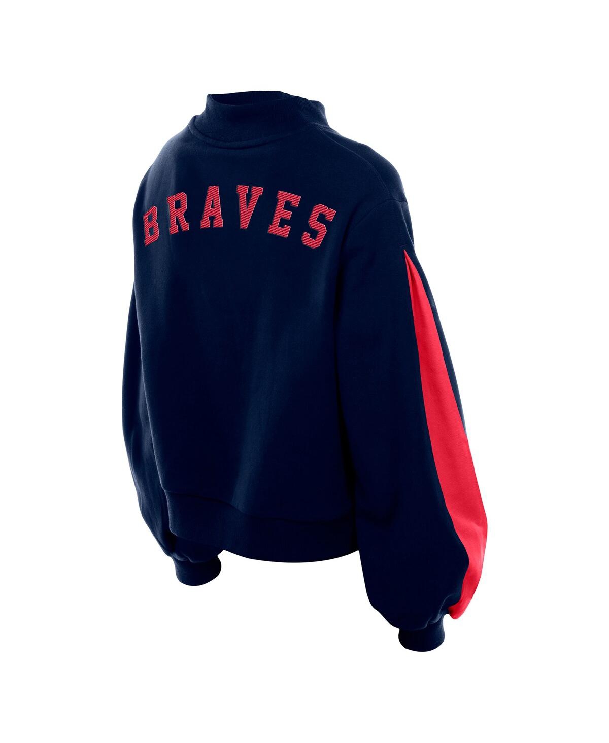 New Era Women's Navy Atlanta Braves Mock Neck Balloon Sleeve Sweatshirt In Blue