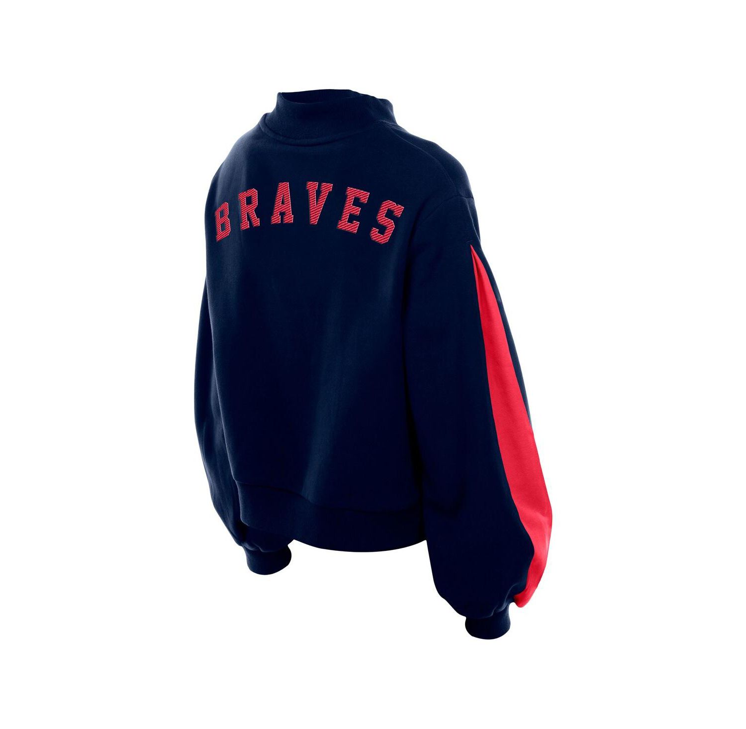 Women's Navy Atlanta Braves Mock Neck Balloon Sleeve Sweatshirt