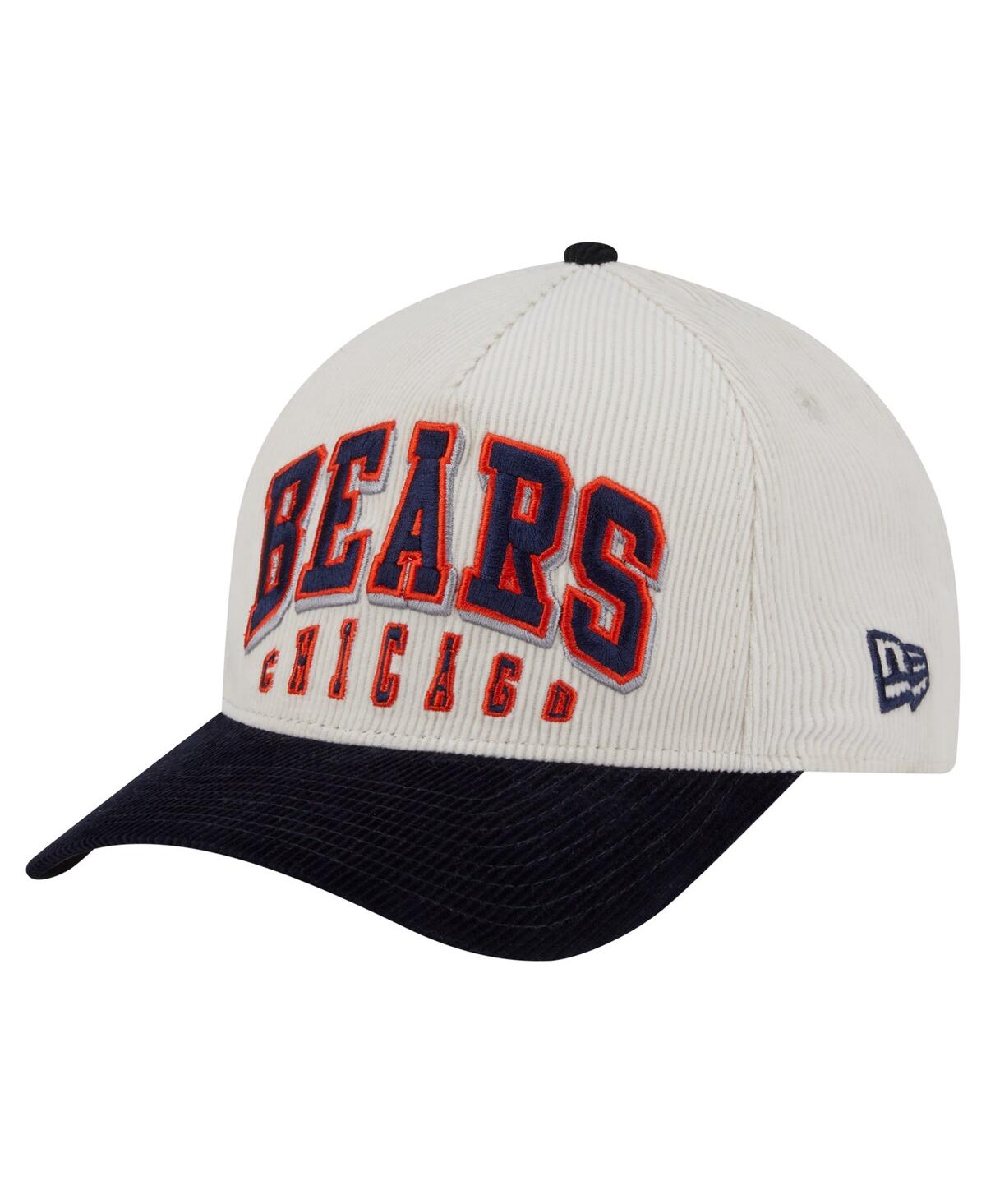 New Era Men's Cream/navy Chicago Bears Bear Two-tone Sided Corduroy 9forty A-frame Adjustable Hat In Multi