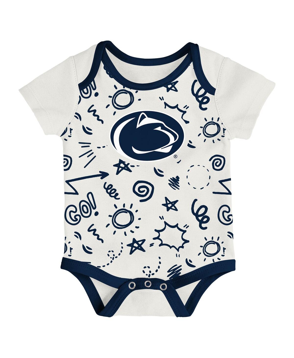 Outerstuff Baby Boys And Girls 3-pack Penn State Nittany Lions All Day Play Bodysuit Set In Gray