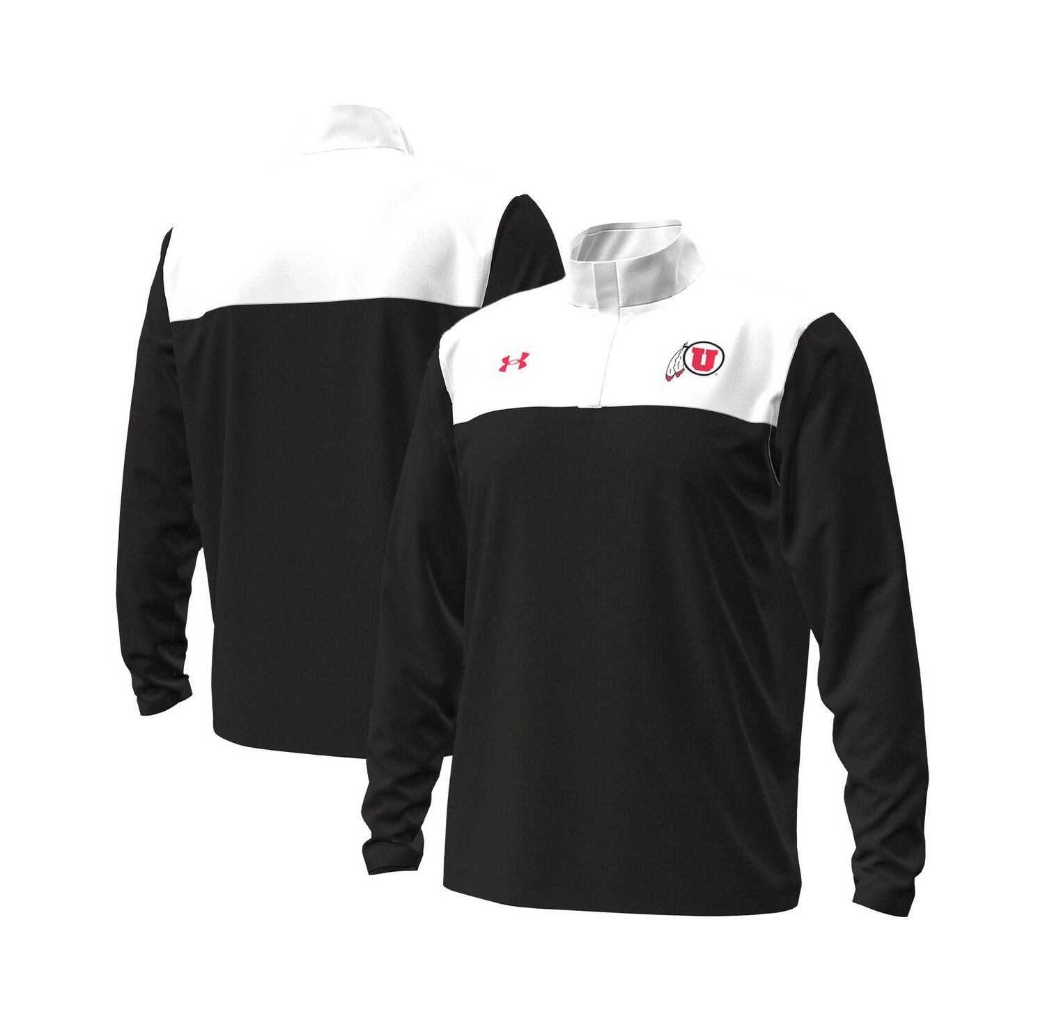 Men's Black/White Utah Utes Green Blocked Quarter-Zip Pullover Sweatshirt