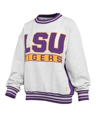 Women's Heather Gray/Purple LSU Tigers Endzone Crewneck Sweatshirt