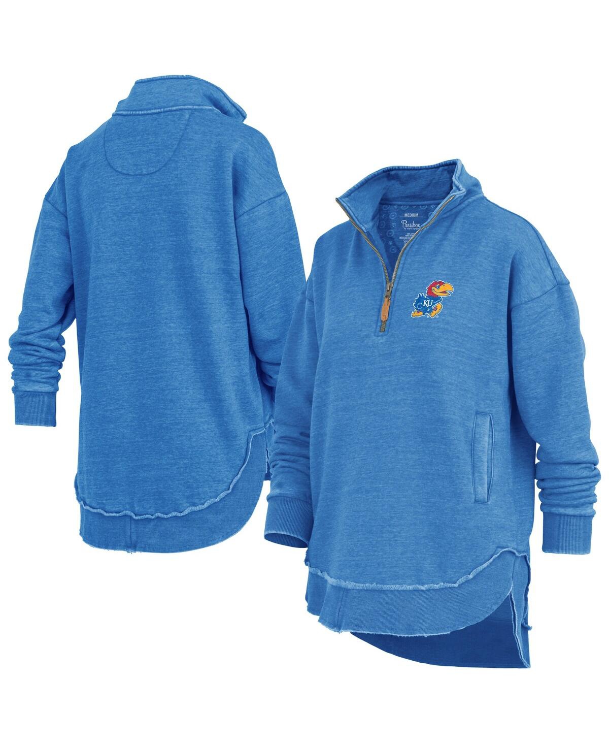 Pressbox Women's Royal Kansas Jayhawks Northfork Sojourn Poncho Quarter-zip Sweatshirt In Blue