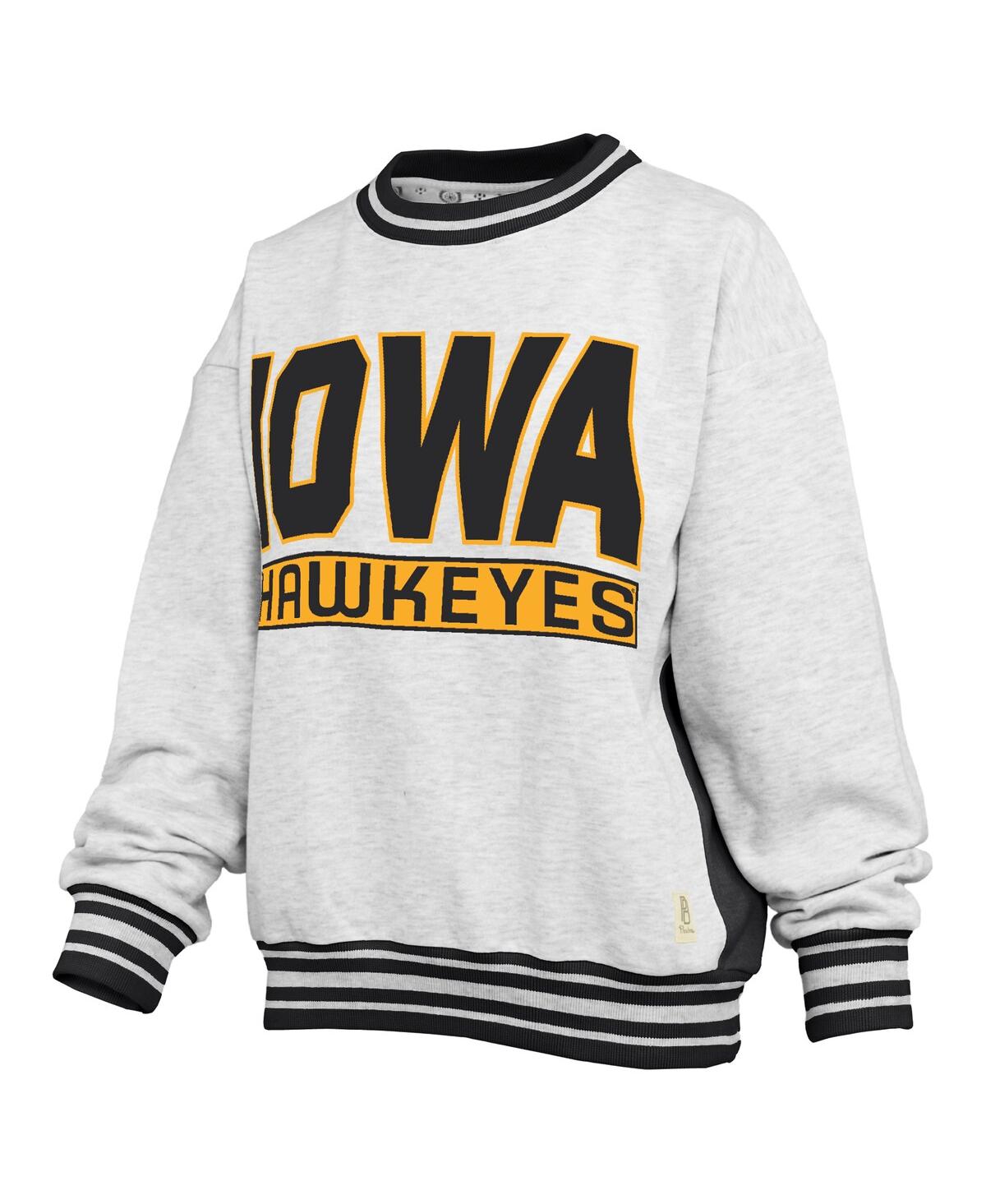 Pressbox Women's Heather Gray/black Iowa Hawkeyes Endzone Crewneck Sweatshirt In Gray
