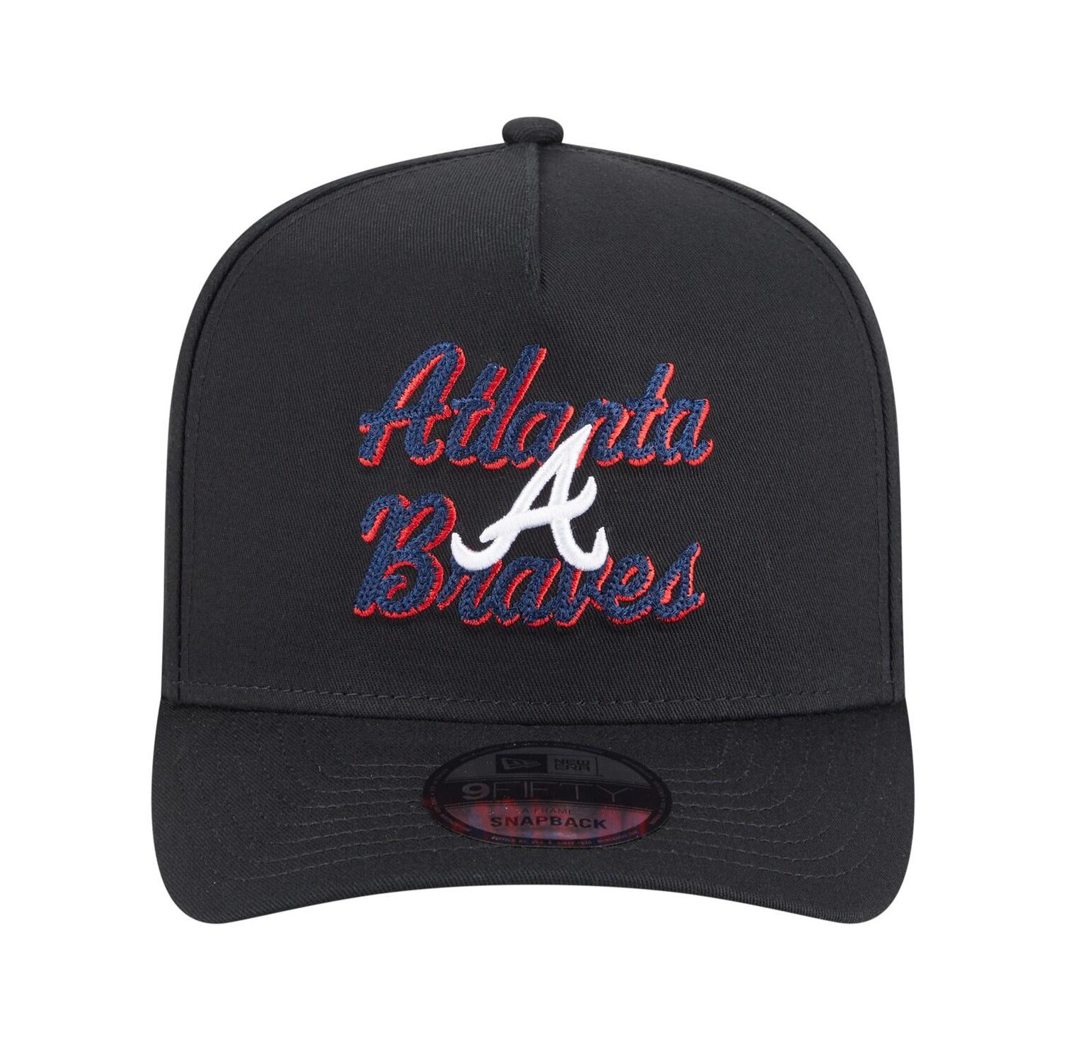 Men's Black Atlanta Braves Chainstitch 9FIFTY A-Frame Snapback Hat
