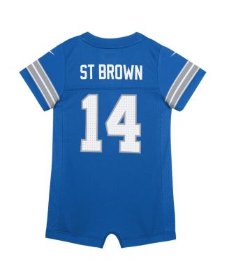Baby Boys and Girls Amon-Ra St. Brown Blue Detroit Lions Game Romper Jersey