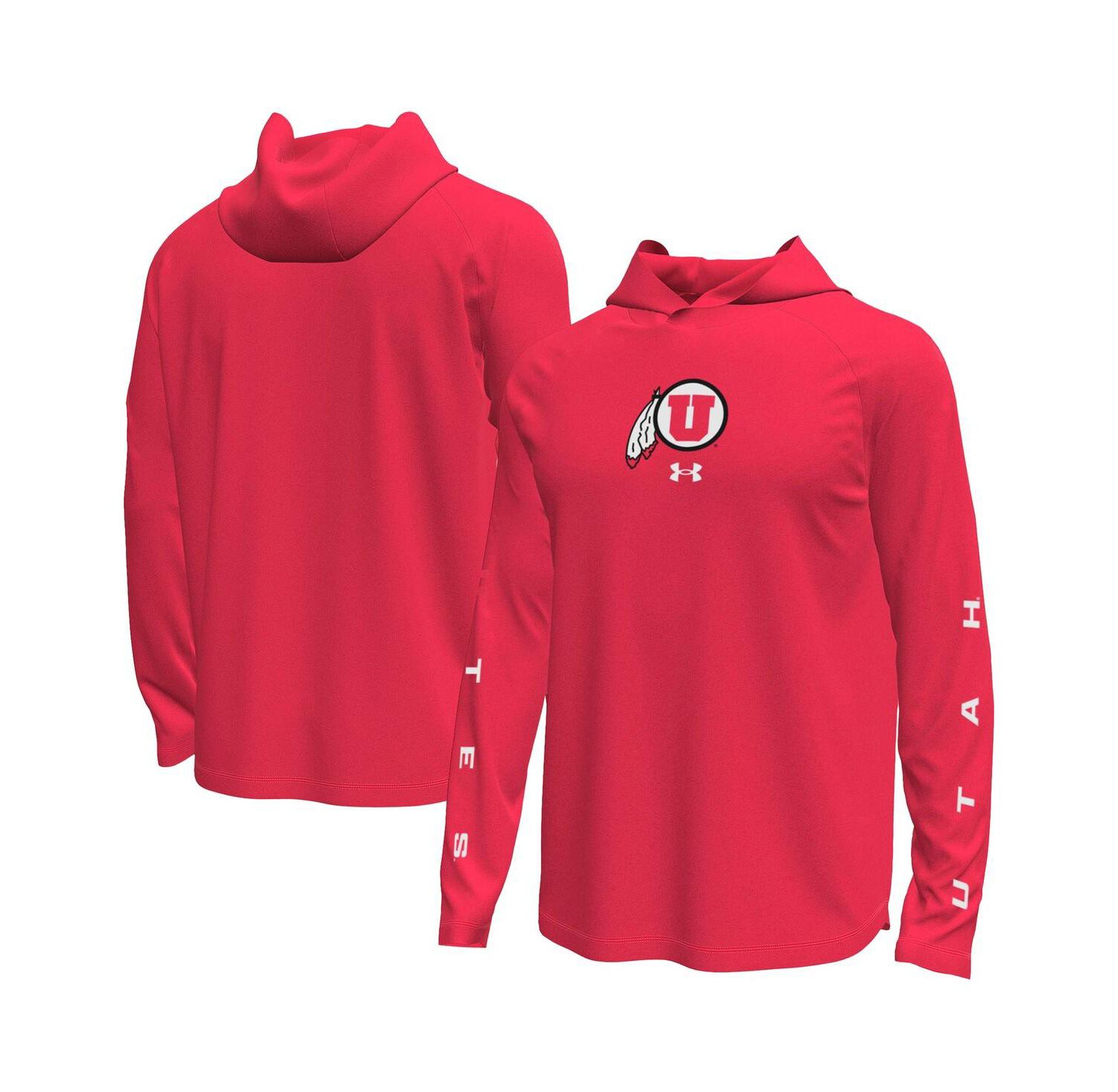 Men's Red Utah Utes Tech Stretch Long-Sleeve Hooded T-Shirt