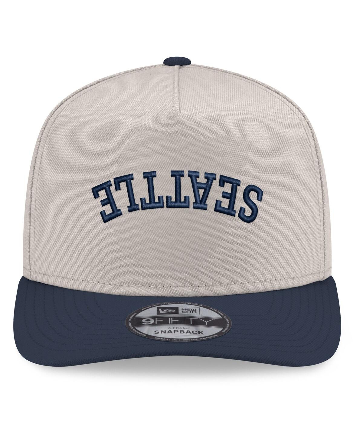 New Era Men's Cream/navy Seattle Mariners Upside Down City Name A-frame 9fifty Snapback Hat In Multi