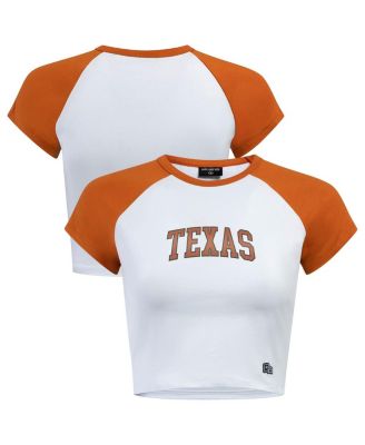Hype And Vice - Women's White/Texas Orange Texas Longhorns Homerun Cropped Raglan T-Shirt