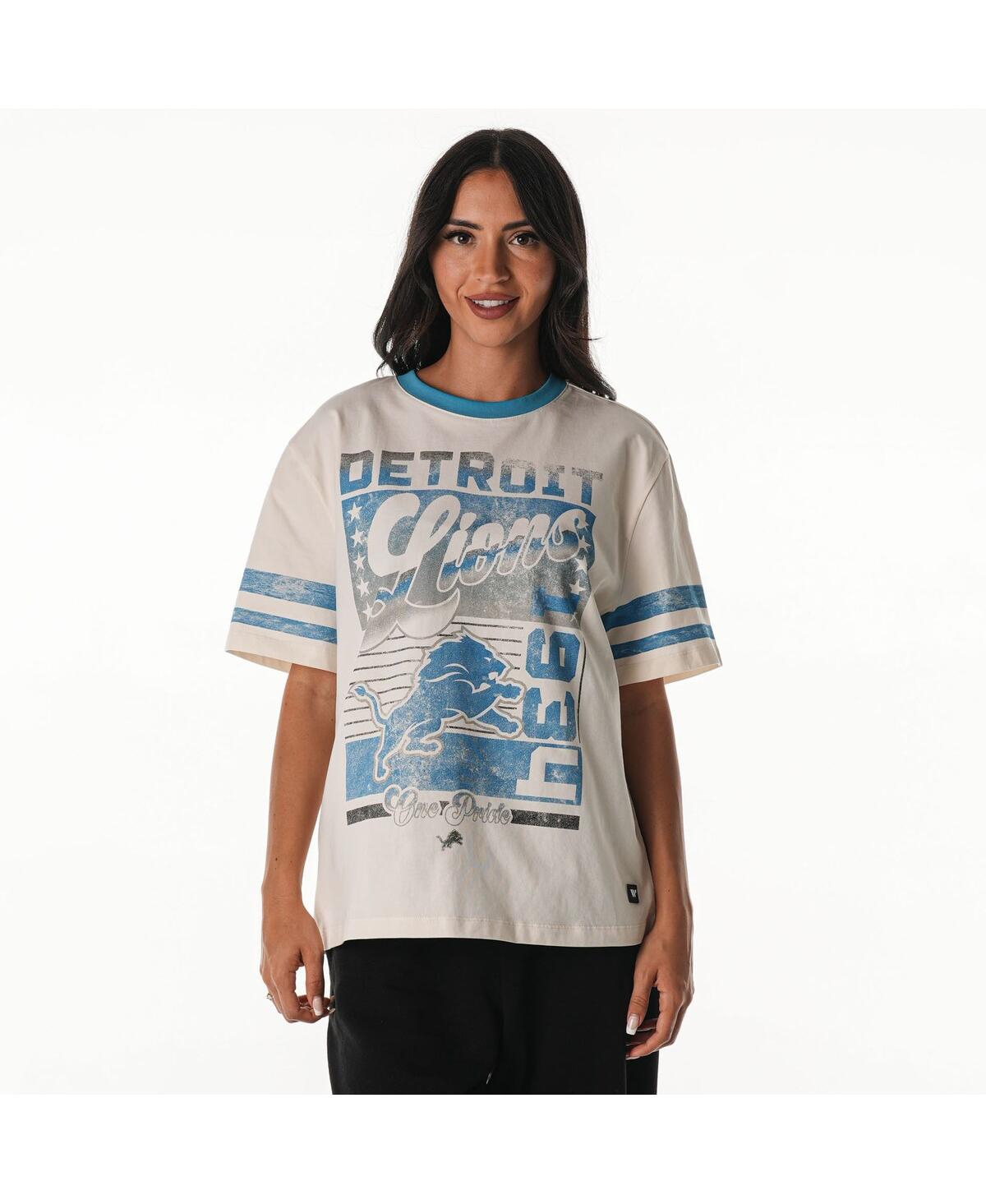 The Wild Collective Cream Detroit Lions Vintage Drop Shoulder Oversized Boyfriend T-shirt In Multi