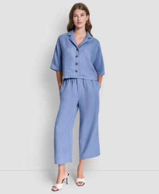 Women's Button-Front Dolman-Sleeve Linen Top