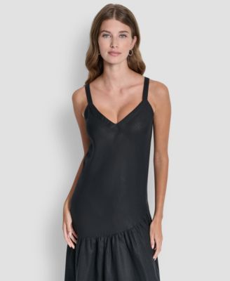 Women's Shirred Sleeveless V-Neck Dress