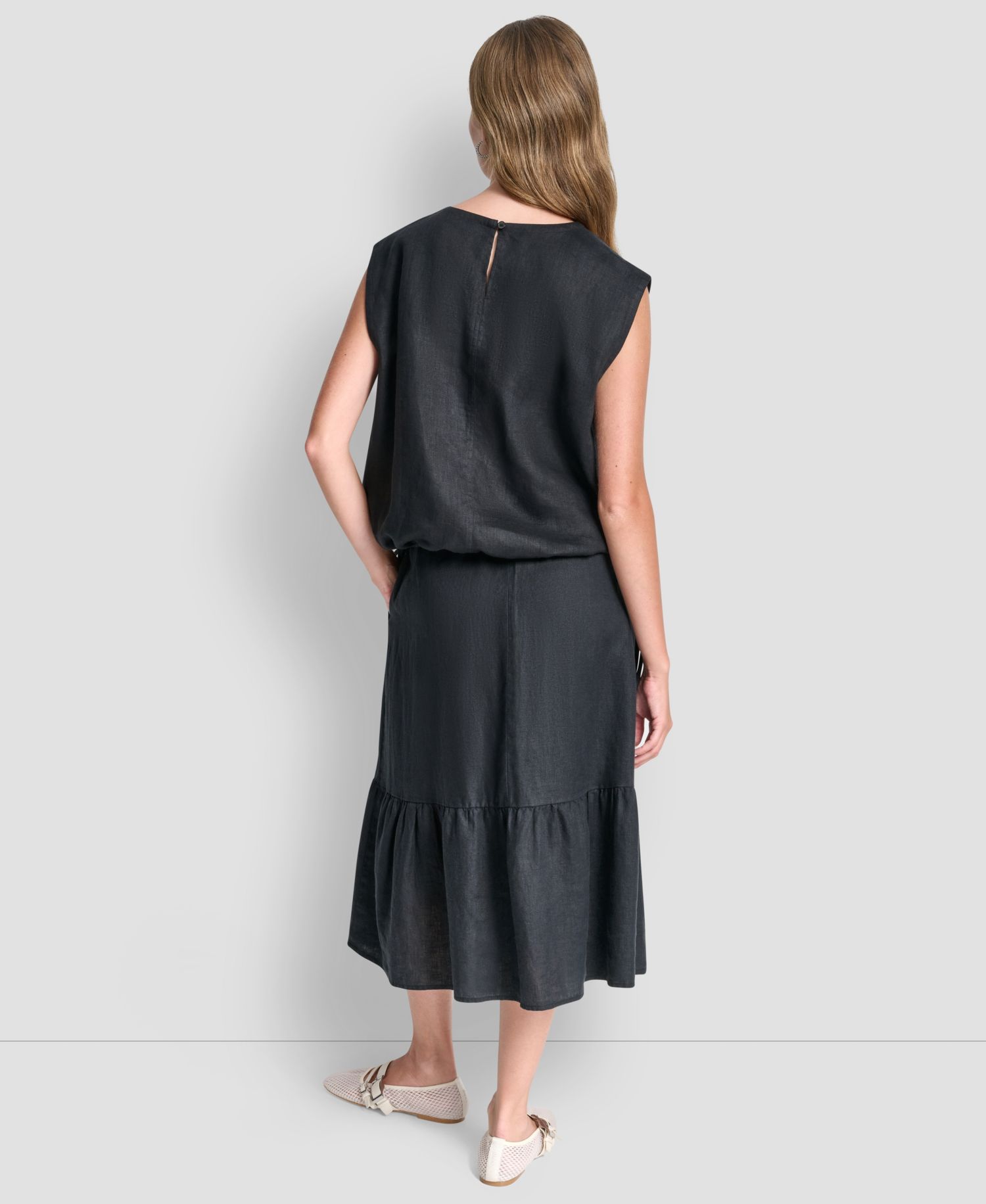 Women's 100% Linen Drawstring Hem Sleeveless Top