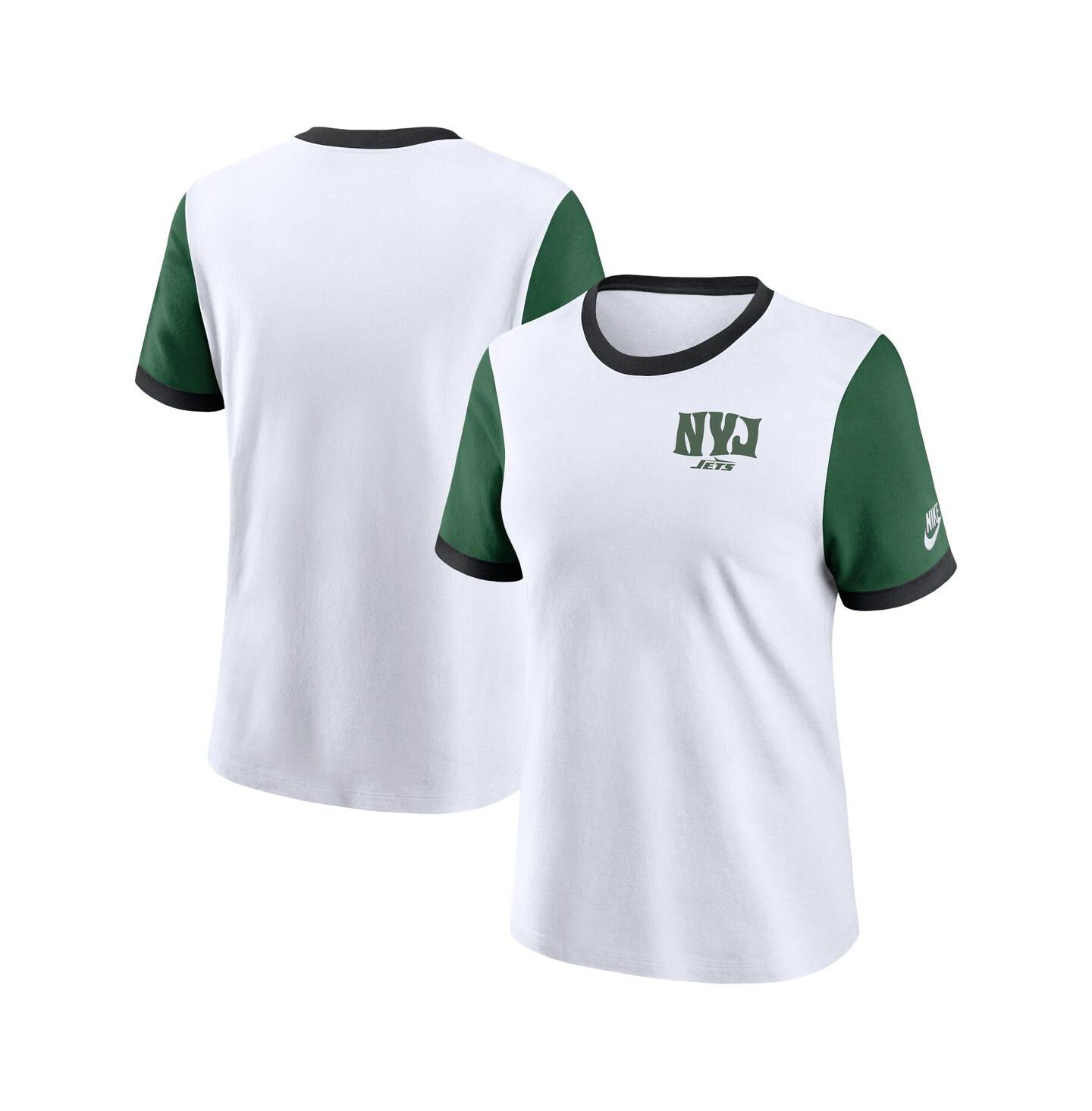 Женская футболка Nike White/Green New York Jets Rewind Ringer — фото 1