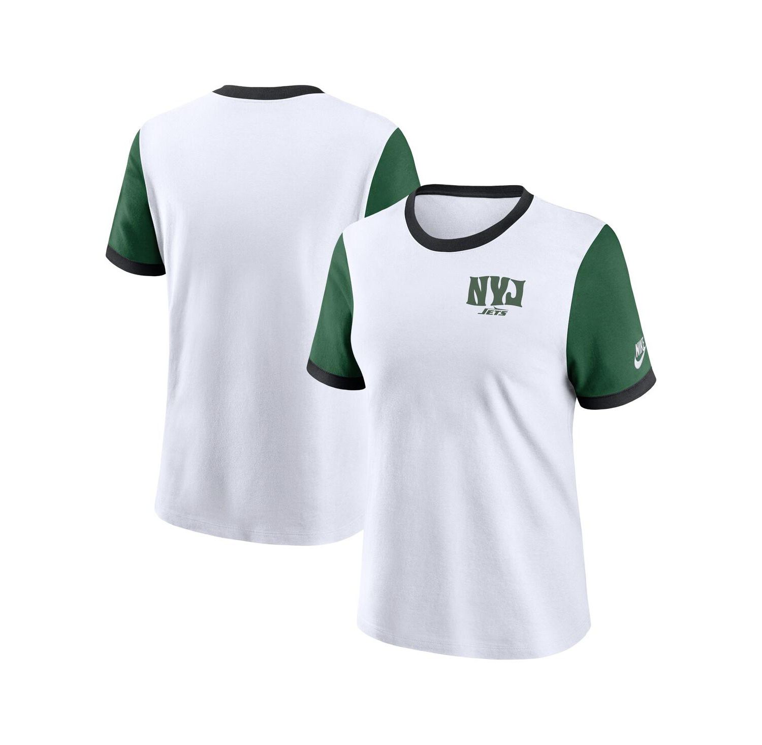 Women's White/Green New York Jets Rewind Ringer T-Shirt