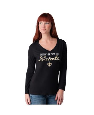 G-III 4Her by Carl Banks - Women's Black New Orleans Saints Post Season Long Sleeve V-Neck T-Shirt