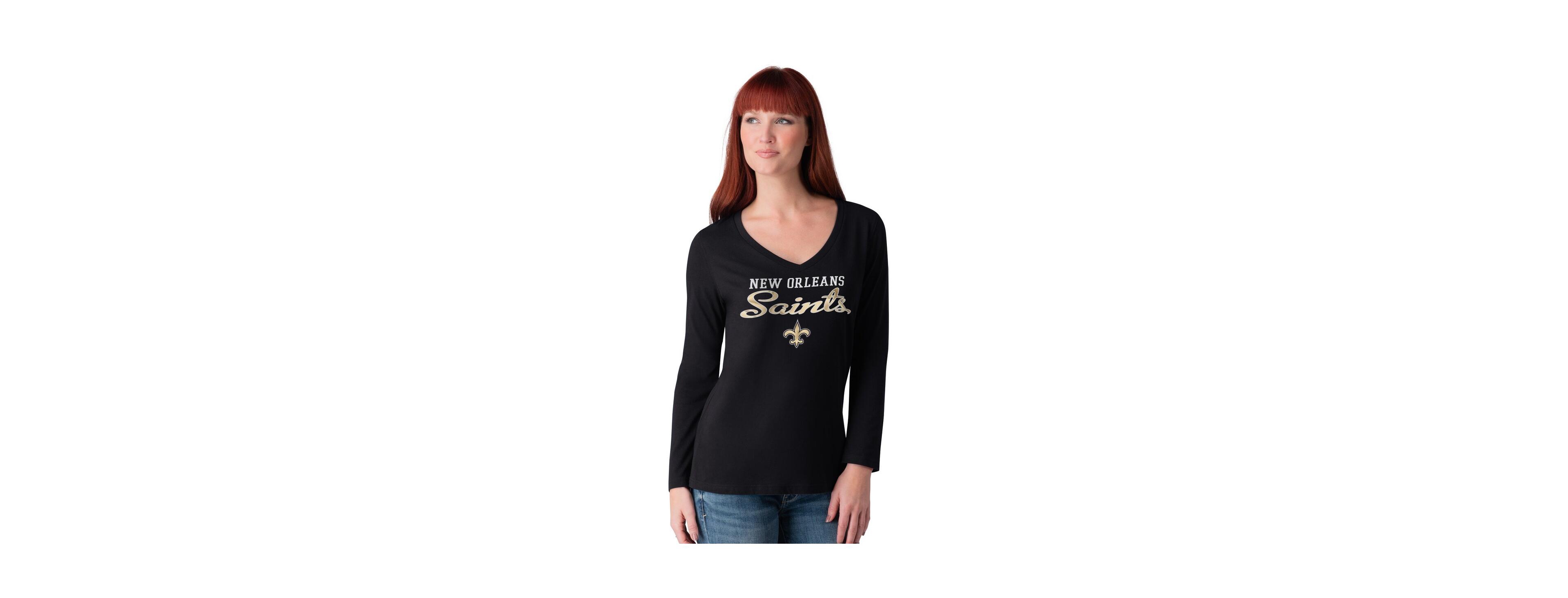G-iii 4Her by Carl Banks Women's Black New Orleans Saints Post Season Long Sleeve V-Neck T-Shirt