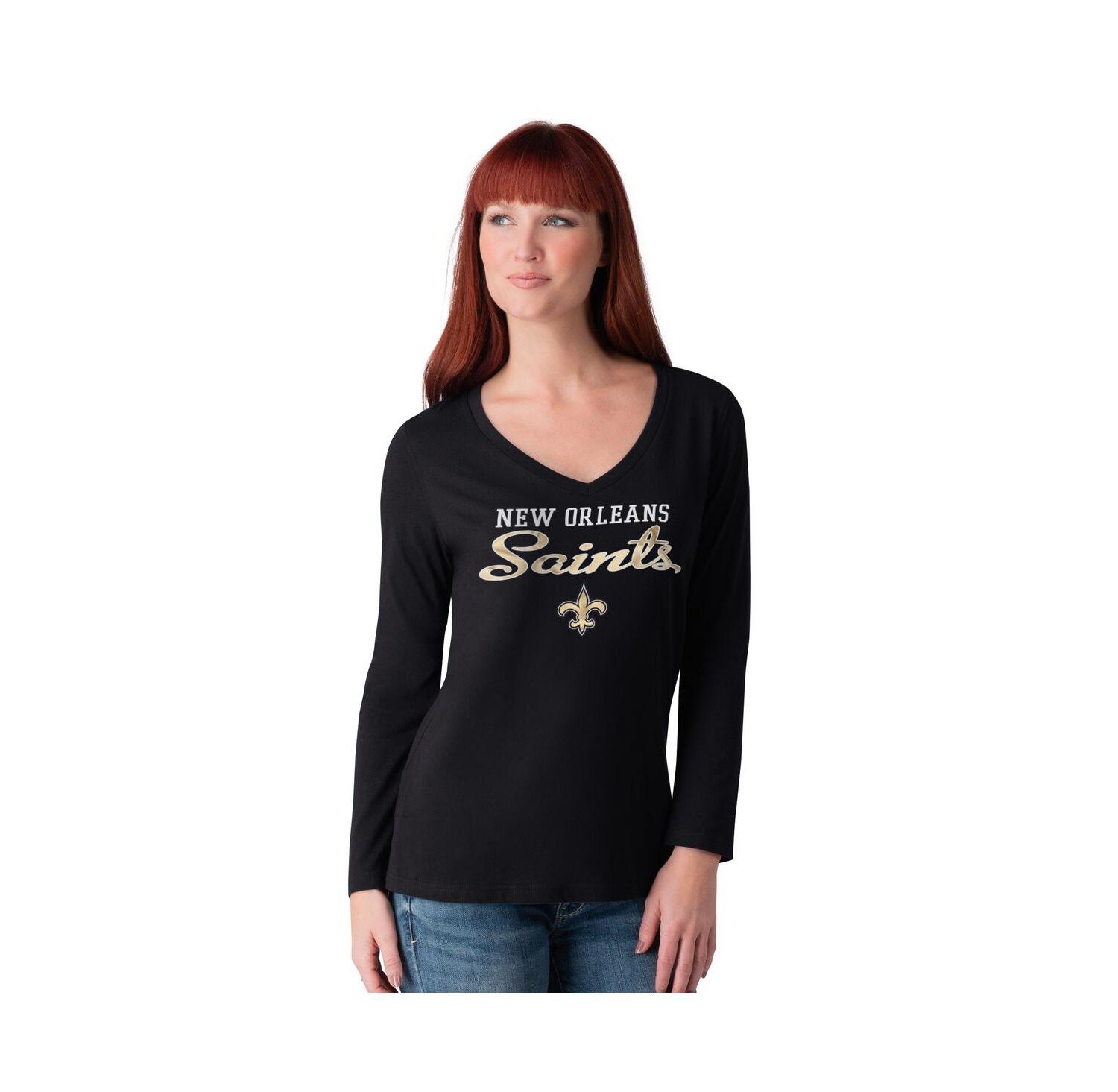 Women's Black New Orleans Saints Post Season Long Sleeve V-Neck T-Shirt