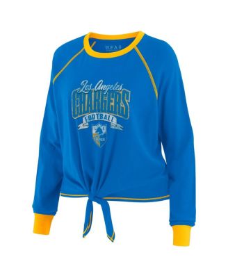 Women's Powder Blue/Yellow Los Angeles Chargers Tie-Front Long Sleeve Top