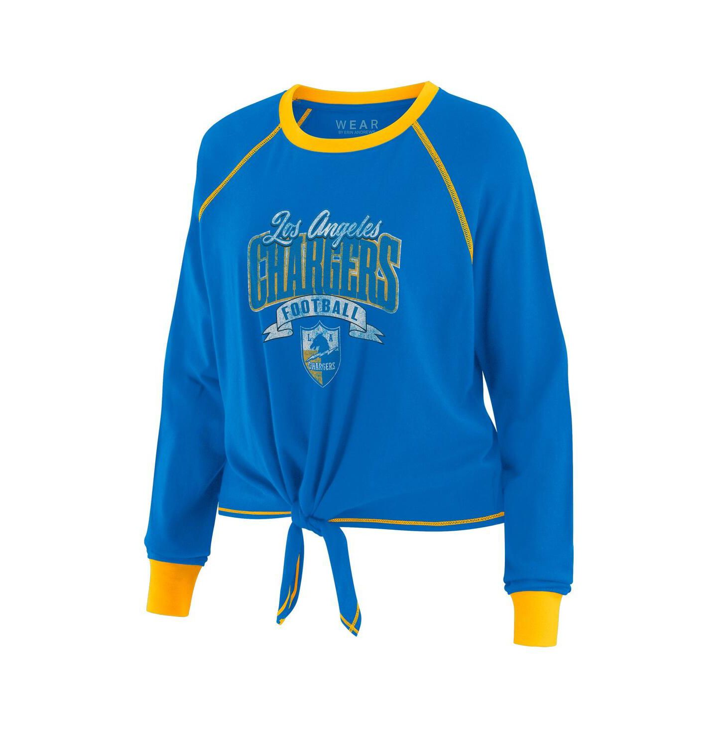 Женский топ WEAR by Erin Andrews Powder Blue/Yellow Los Angeles Chargers Tie-Front Long Sleeve — фото 2