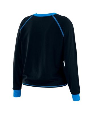 Women's Black/Blue Carolina Panthers Tie-Front Long Sleeve Top