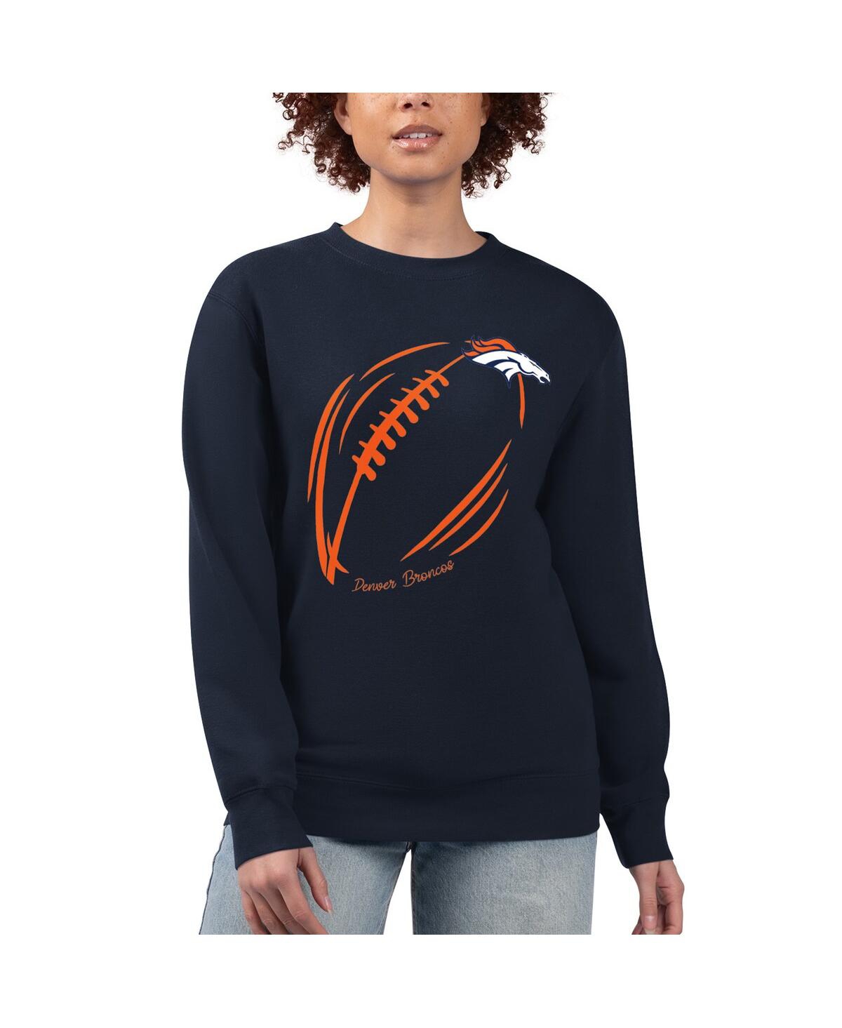 G-iii 4her By Carl Banks Women's Navy Denver Broncos Football Logo Graphic Fleece Tri-blend Pullover Sweatshirt In Blue